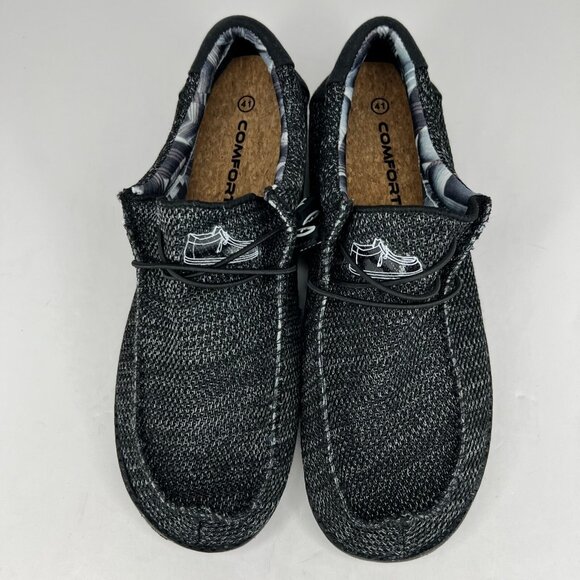 Comfort Mens Black Canvas Lightweight Soft Comfortable Slip On Size 8 Loafers - Picture 4 of 9